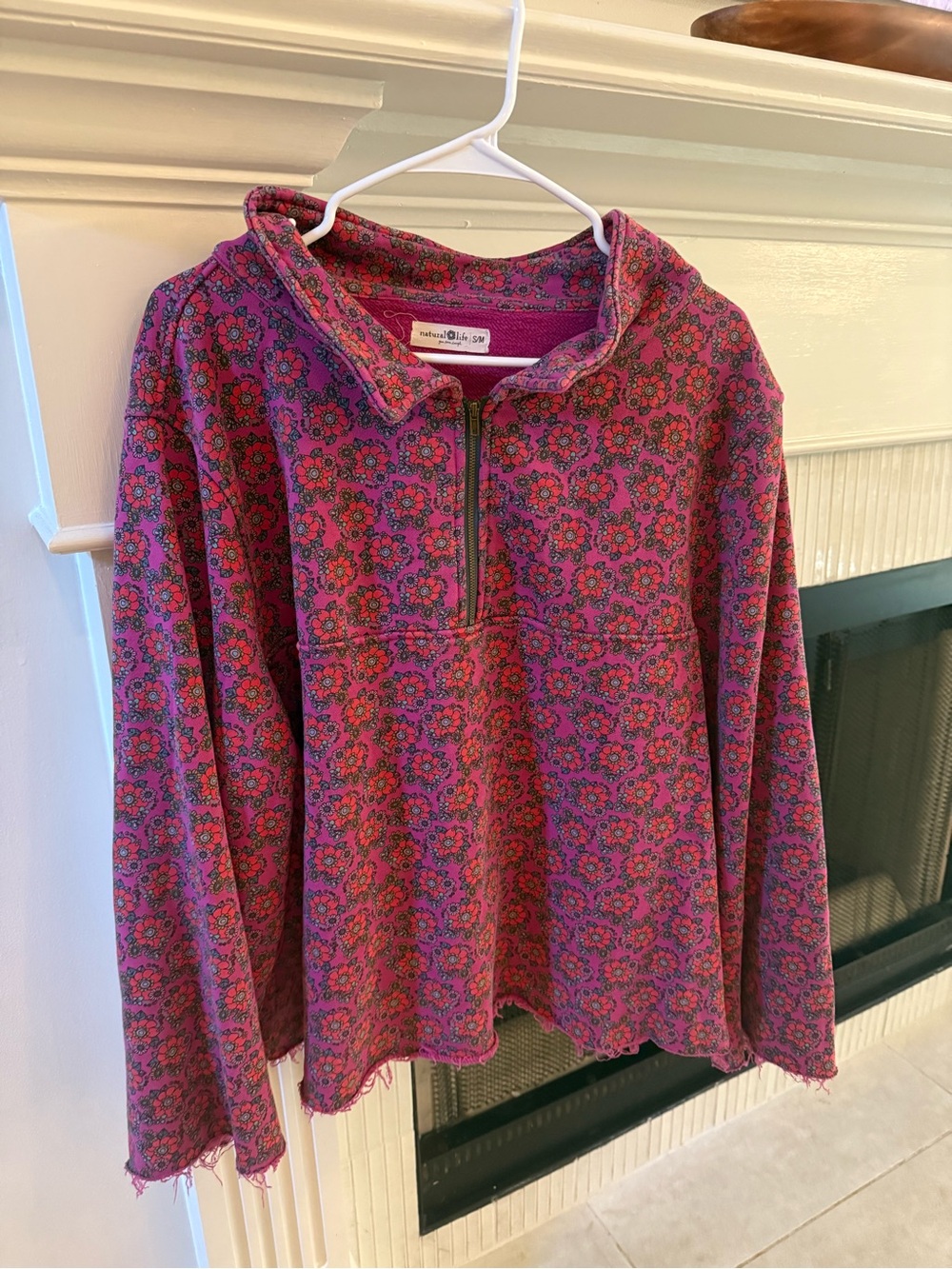 Natural Life Floral Half Zip Hoodie Pullover – S/M
